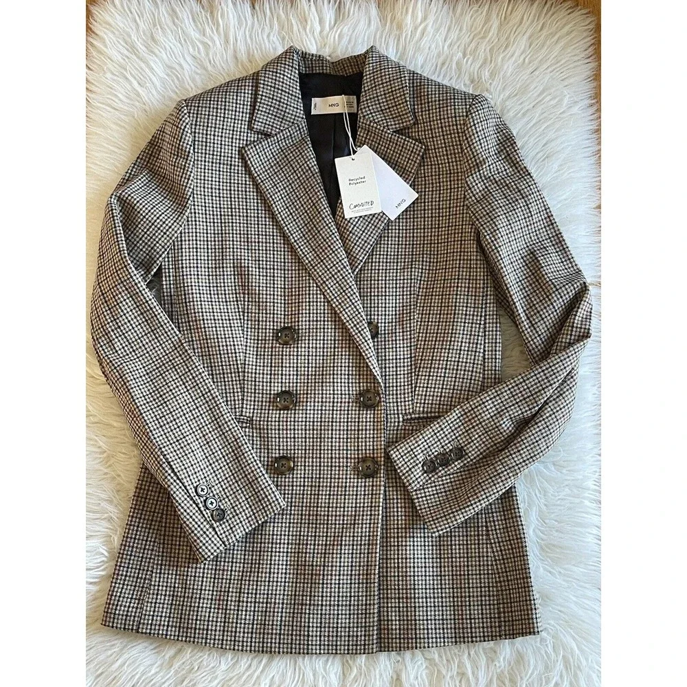 MANGO MNG Women’s Size Small Wrap Check Suit Blazer NWT OPEN 2 OFFERS - Picture 5 of 14